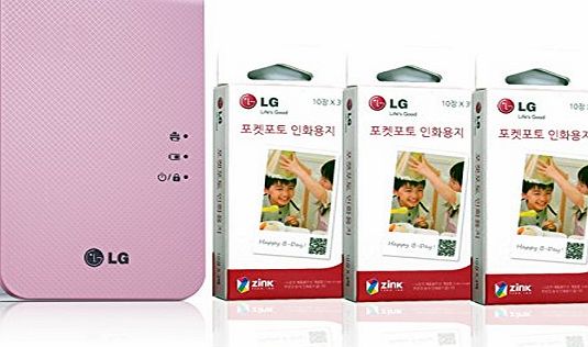 LG Electronics [SET] New LG Pocket Photo PD241 PD241T Printer [Pink] (Follow-up model of PD239)   LG Zink Photo Paper [90 Sheets]